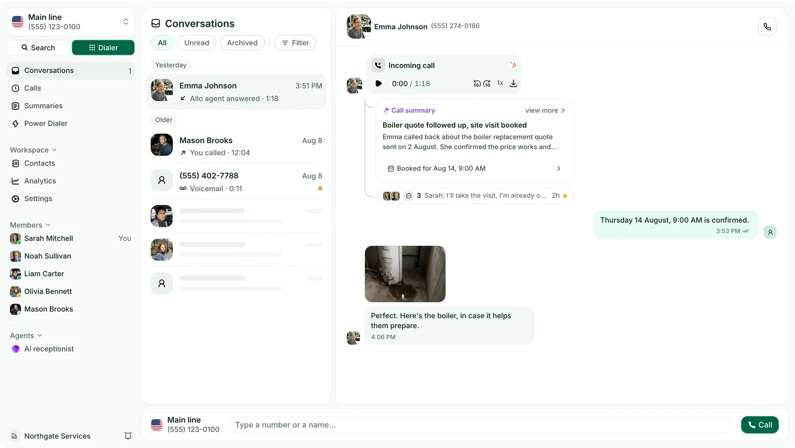 Allo desktop app showing the Conversations inbox